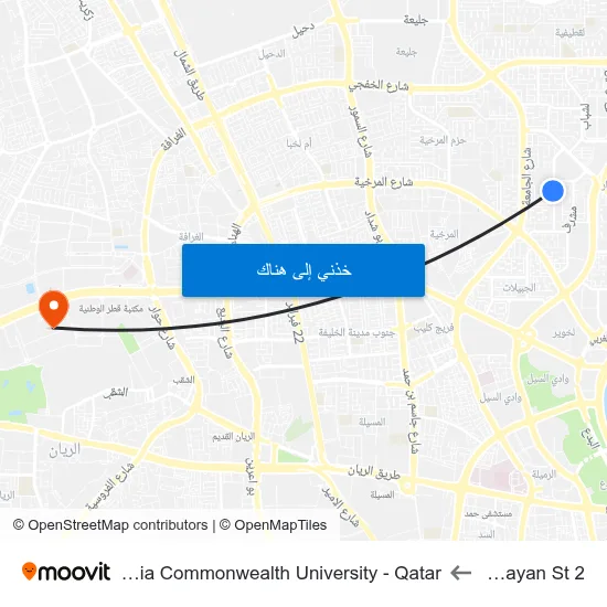 Al Bayan St 2 to Virginia Commonwealth University - Qatar map