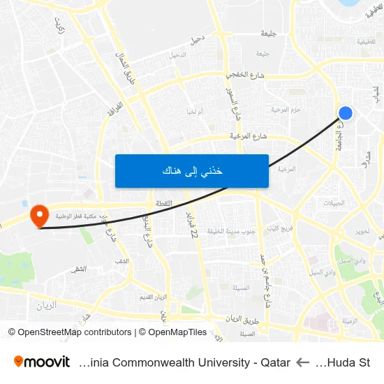 Al Huda St to Virginia Commonwealth University - Qatar map