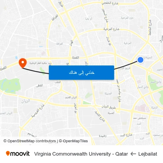 Lejbailat to Virginia Commonwealth University - Qatar map