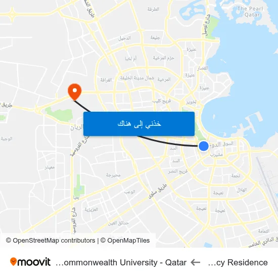 Regency Residence to Virginia Commonwealth University - Qatar map