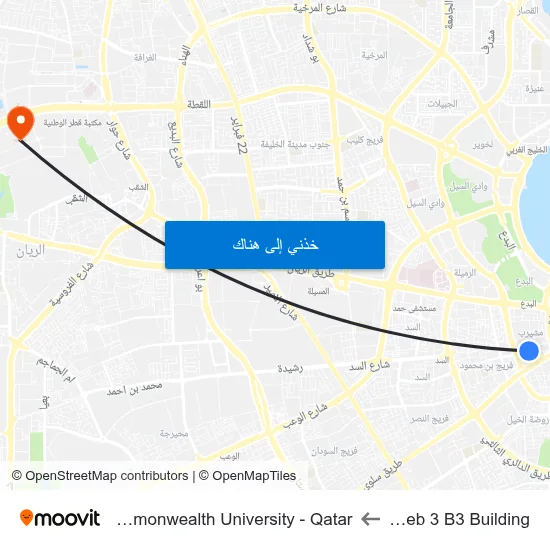 Mushiereb 3 B3 Building to Virginia Commonwealth University - Qatar map