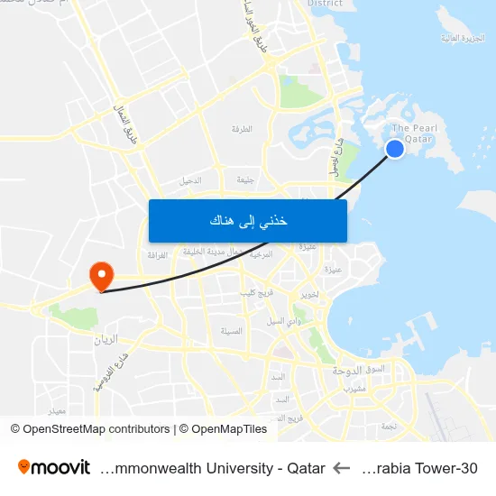 Porto Arabia Tower-30 to Virginia Commonwealth University - Qatar map