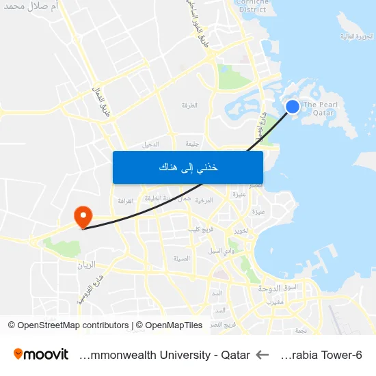 Porto Arabia Tower-6 to Virginia Commonwealth University - Qatar map