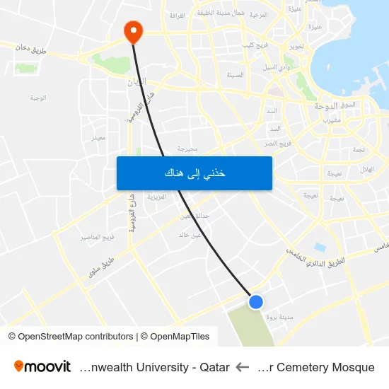Abou Hamour Cemetery Mosque to Virginia Commonwealth University - Qatar map