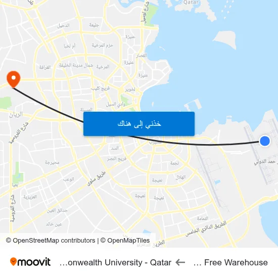 Qatar Duty Free Warehouse to Virginia Commonwealth University - Qatar map