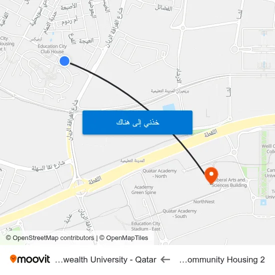 Education City Community Housing 2 to Virginia Commonwealth University - Qatar map