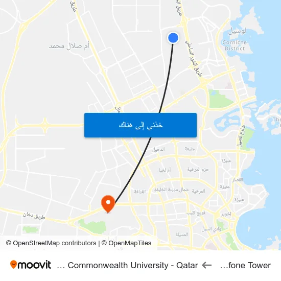 Vodafone Tower to Virginia Commonwealth University - Qatar map