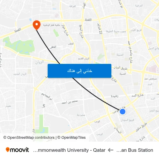 Al Sudan Bus Station to Virginia Commonwealth University - Qatar map