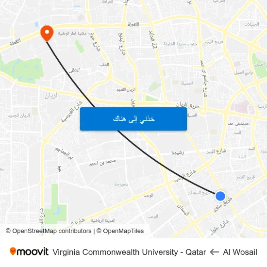 Al Wosail to Virginia Commonwealth University - Qatar map