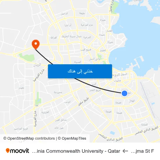 Najma St F to Virginia Commonwealth University - Qatar map