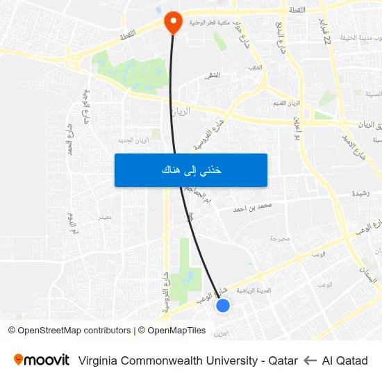 Al Qatad to Virginia Commonwealth University - Qatar map