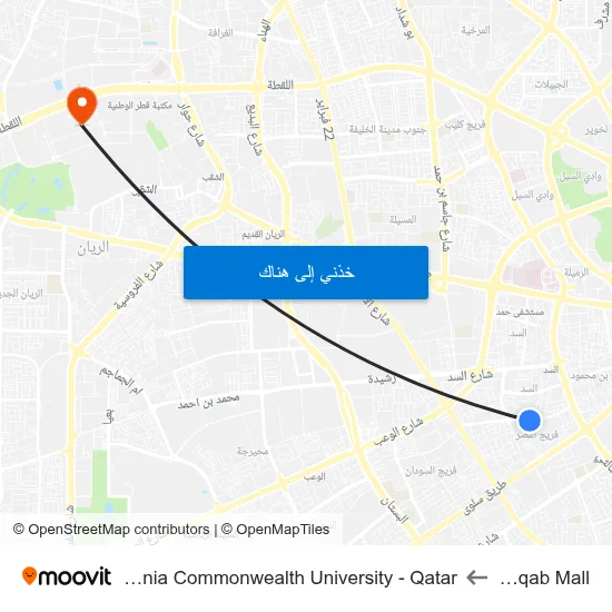 Mirqab Mall to Virginia Commonwealth University - Qatar map