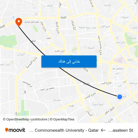 Al Basateen St to Virginia Commonwealth University - Qatar map