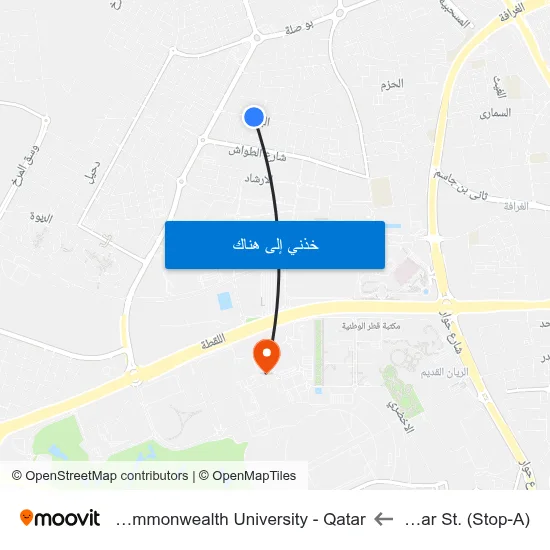Al Bahar St. (Stop-A) to Virginia Commonwealth University - Qatar map