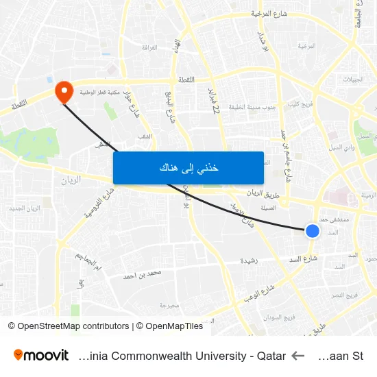Jawaan St to Virginia Commonwealth University - Qatar map