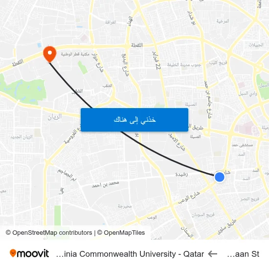 Jawaan St to Virginia Commonwealth University - Qatar map
