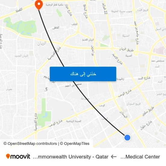 Al Oud Medical Center to Virginia Commonwealth University - Qatar map