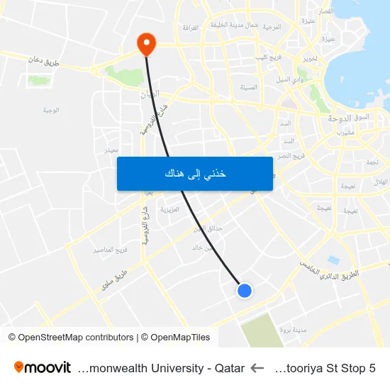 Wadi Al Utooriya St Stop 5 to Virginia Commonwealth University - Qatar map