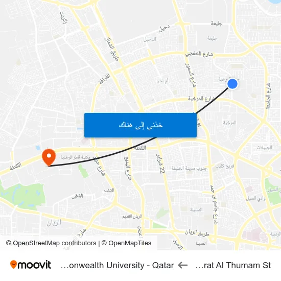 After Zubarat Al Thumam St to Virginia Commonwealth University - Qatar map