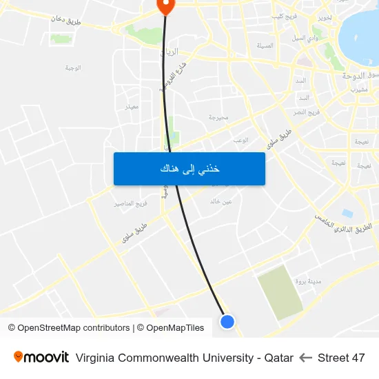 Street 47 to Virginia Commonwealth University - Qatar map