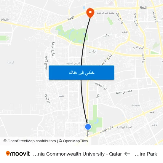 Aspire Park to Virginia Commonwealth University - Qatar map