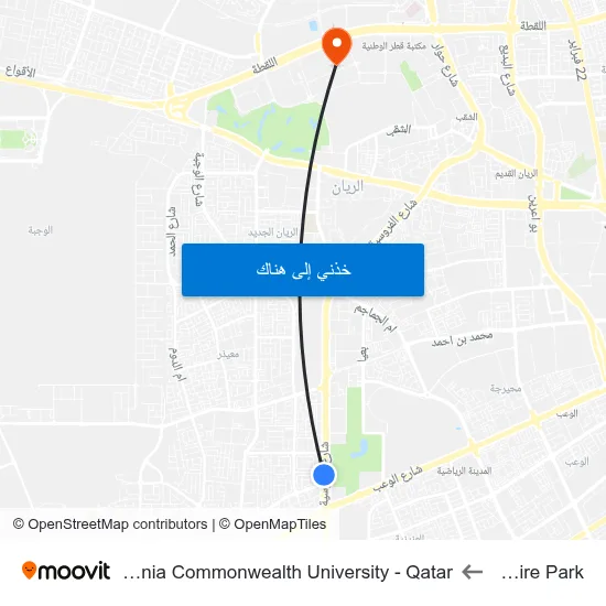 Aspire Park to Virginia Commonwealth University - Qatar map