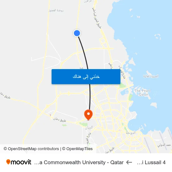 Wadi Lussail 4 to Virginia Commonwealth University - Qatar map