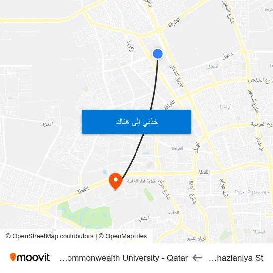 Al Alghazlaniya St to Virginia Commonwealth University - Qatar map