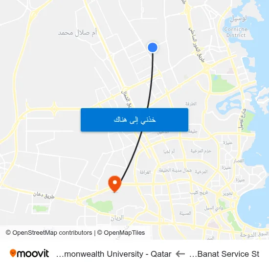 Wadi Al Banat Service St to Virginia Commonwealth University - Qatar map