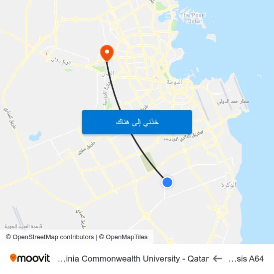 Oasis A64 to Virginia Commonwealth University - Qatar map