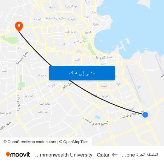 المنطقة الحرة Free Zone to Virginia Commonwealth University - Qatar map