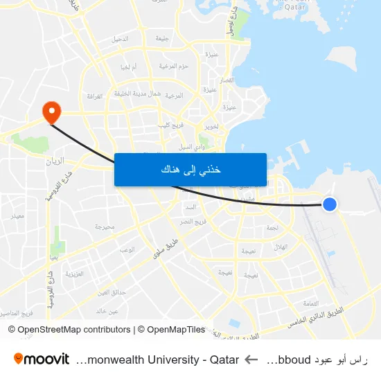 راس أبو عبود Ras Bu Abboud to Virginia Commonwealth University - Qatar map