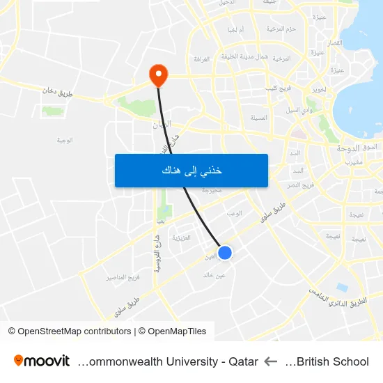 Doha British School to Virginia Commonwealth University - Qatar map
