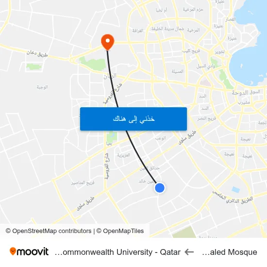 Ain Khaled Mosque to Virginia Commonwealth University - Qatar map