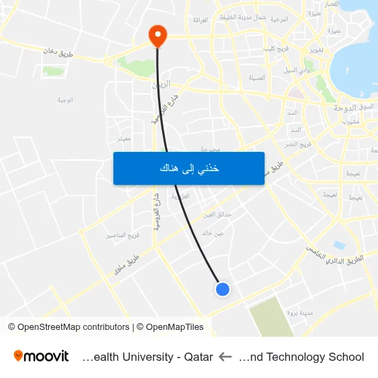 Qatar Science And Technology School to Virginia Commonwealth University - Qatar map