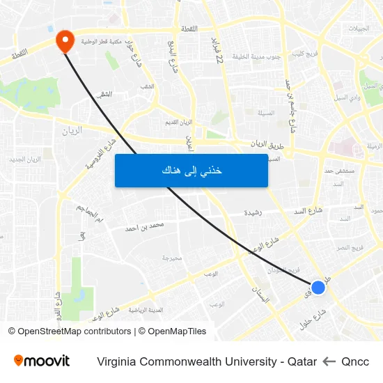 Qncc to Virginia Commonwealth University - Qatar map