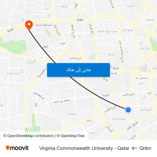 Qnbn to Virginia Commonwealth University - Qatar map