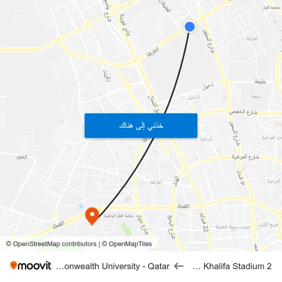 Abdullah Bin Khalifa Stadium 2 to Virginia Commonwealth University - Qatar map