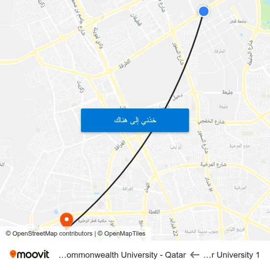Qatar University 1 to Virginia Commonwealth University - Qatar map