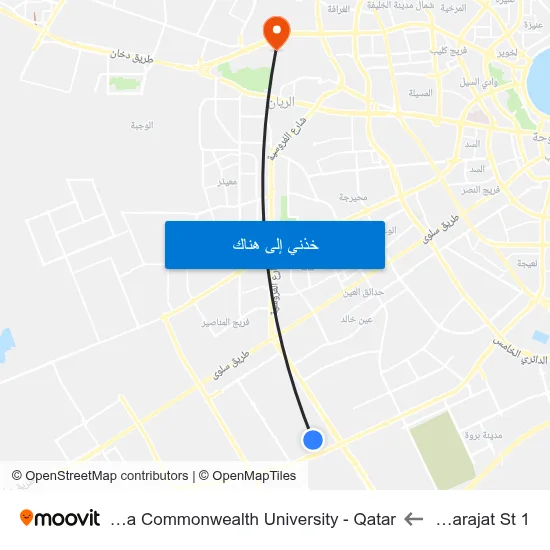 Al Karajat St 1 to Virginia Commonwealth University - Qatar map
