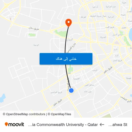 Al Sahwa St to Virginia Commonwealth University - Qatar map