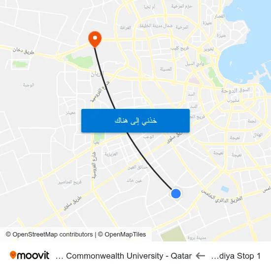 Baladiya Stop 1 to Virginia Commonwealth University - Qatar map