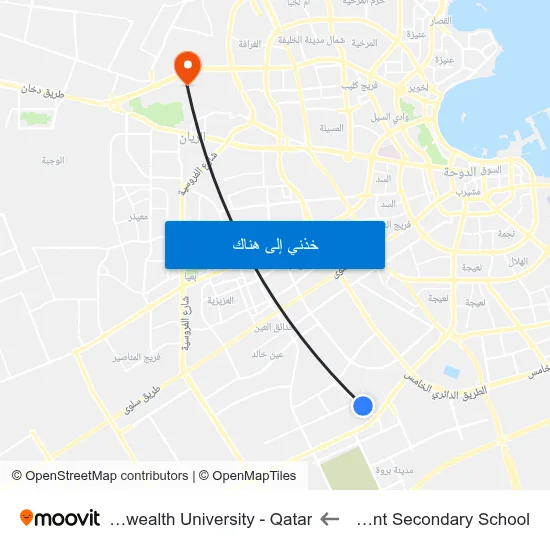 Doha Independent Secondary School to Virginia Commonwealth University - Qatar map