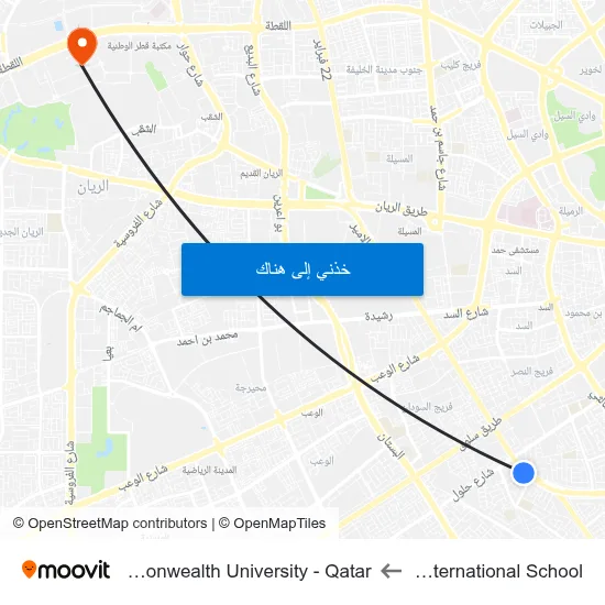 German International School to Virginia Commonwealth University - Qatar map