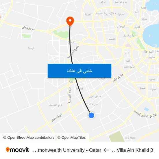 Merqab Villa Ain Khalid 3 to Virginia Commonwealth University - Qatar map