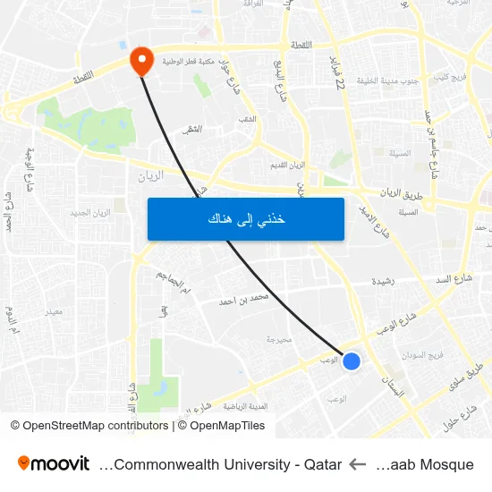 Al-Waab Mosque to Virginia Commonwealth University - Qatar map