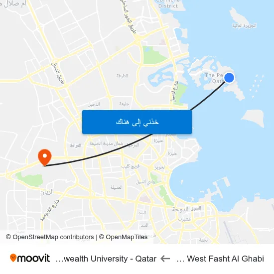 Tower 15 South West Fasht Al Ghabi to Virginia Commonwealth University - Qatar map