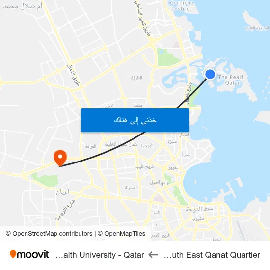 Abraj Bay Tower 3 South East Qanat Quartier to Virginia Commonwealth University - Qatar map