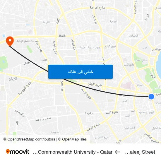 Al Khaleej Street to Virginia Commonwealth University - Qatar map