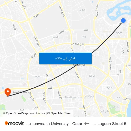 West Bay Lagoon Street 5 to Virginia Commonwealth University - Qatar map